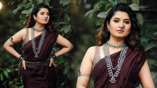 Prajakta Mali Brown Saree Look