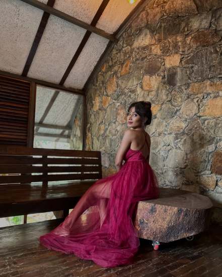 Purva Shinde Pink Gown Bold Look