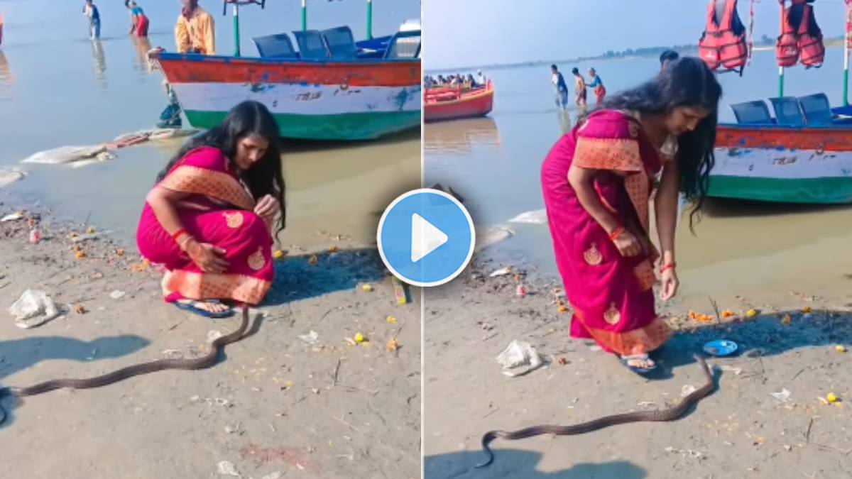 Snake Viral Video woman seen playing with python while worshiping on ...