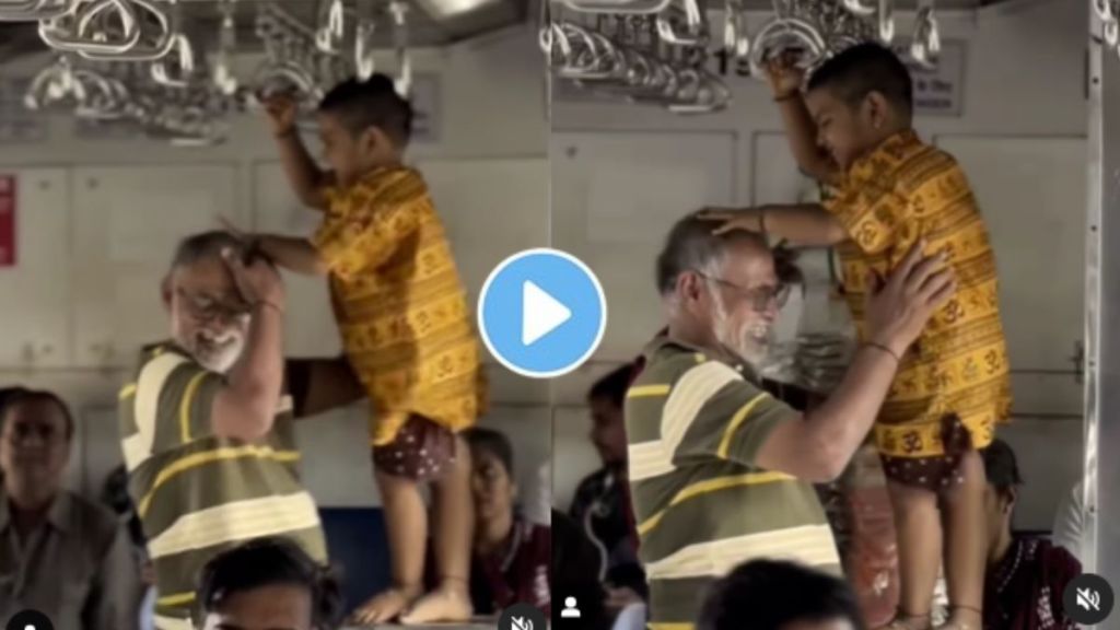 Grandfather-Grandchild Moment in Local Train Grandfather-Grandchild Moment in Local Train