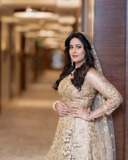 Vaidehi Parashurami Golden Lehenga Look