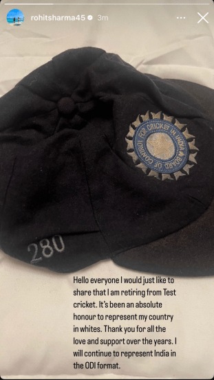 Rohit sharma Announces Test Retirement with Instagram Story