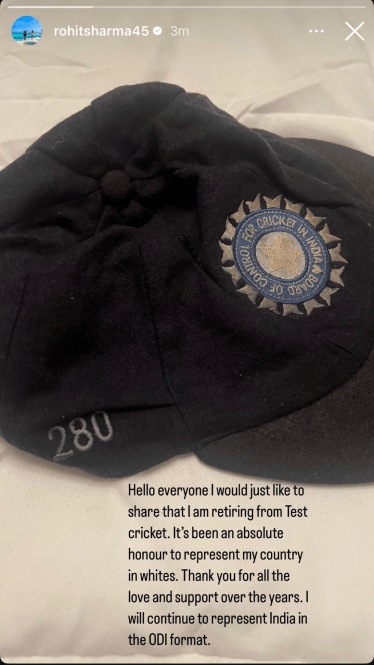 Rohit sharma Announces Test Retirement with Instagram Story