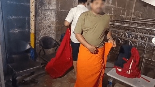 People wearing short clothes at Mahalakshmi temple were given traditional cloth to wear
