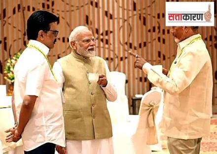 Prime Minister Narendra Modi with Tamil Nadu Chief Minister MK Stalin and Andhra Pradesh Chief Minister N Chandrababu Naidu during the 10th NITI Aayog Governing Council Meeting