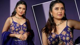 prajakta mali in blue dress
