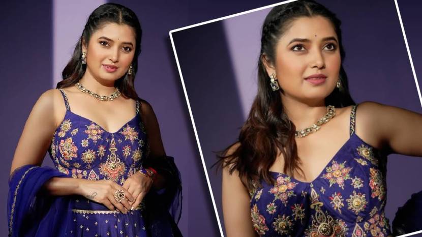 prajakta mali in blue dress