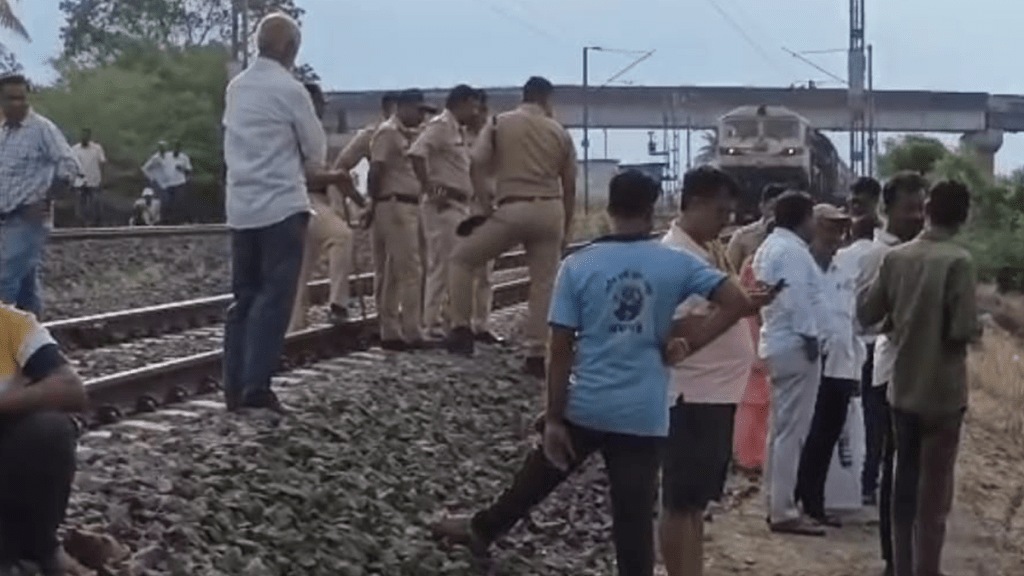 Farmers protest on the railway track in Palus sangli
