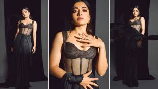rashmika mandanna western look in black dress