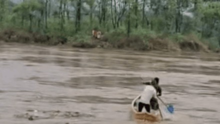 Three cowherds from Mohili village who were trapped in the floodwaters of the Ulhas River were rescued