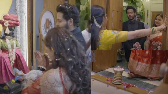 Akshay Kelkars wife Sadhana Kakatkar Gruhpravesh Newly Weds followed post wedding rituals