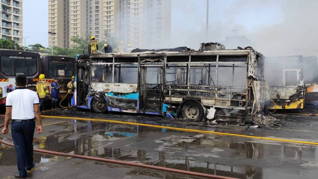 An electric bus caught fire at Ghansoli depot in Navi Mumbai