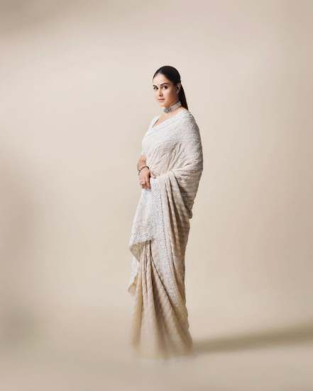 Genelia Deshmukh White Saree Look