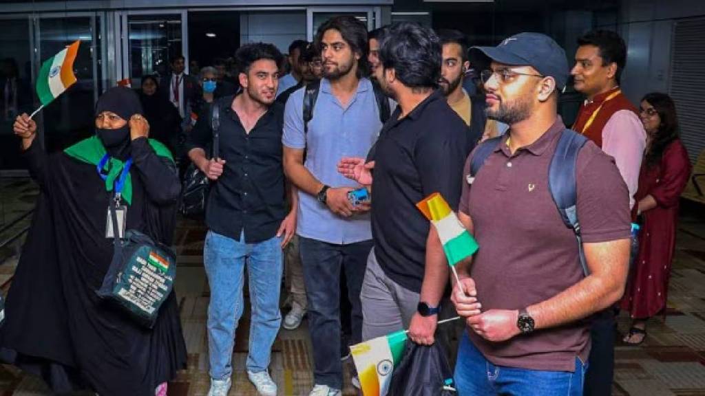 Indian nationals evacuated from Iran as part of the government's Operation Sindhu arrive at Delhi airport. (Source: @MEAIndia via PTI Photo)