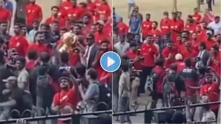 Jitesh Sharma Drop IPL Trophy as He Loses Balance During Event at Chinnaswamy Stadium Video Viral IPL 2025