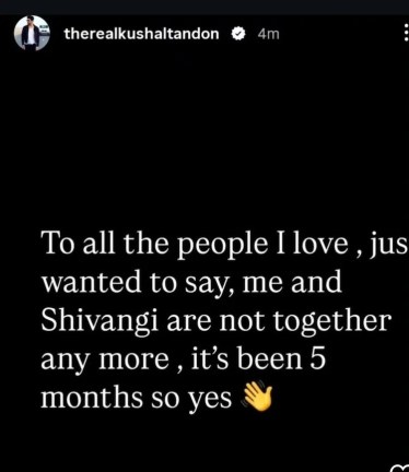 Kushal Tandon announces breakup with actress Shivangi Joshi