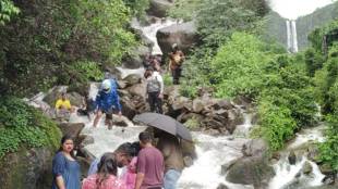 Tourist crowd Mangeli Fanaswadi waterfall Dodamarg sindhudurg