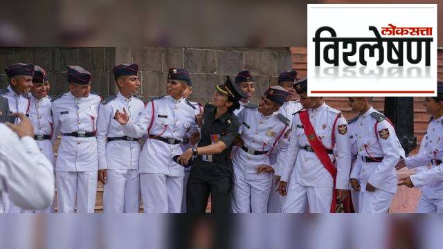 Women cadets posing for pictures after the passing out parade at NDA, Khadakwasla, Maharashtra
