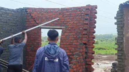 During rains illegal construction near Titwala cricket field demolished