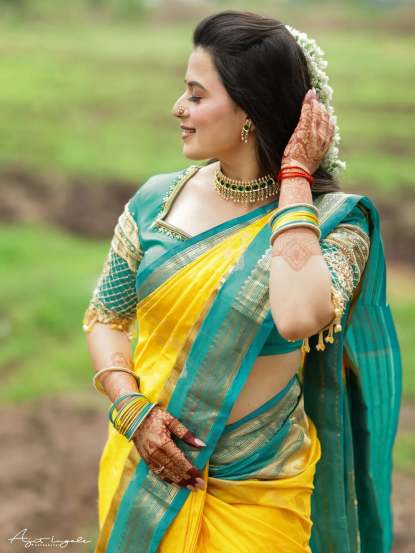 Prajakta Gaikwad Yellow Saree Look