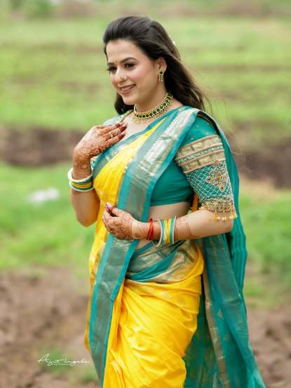 Prajakta Gaikwad Yellow Saree Look