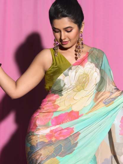 Prajakta Mali Colorful Floral Print Saree