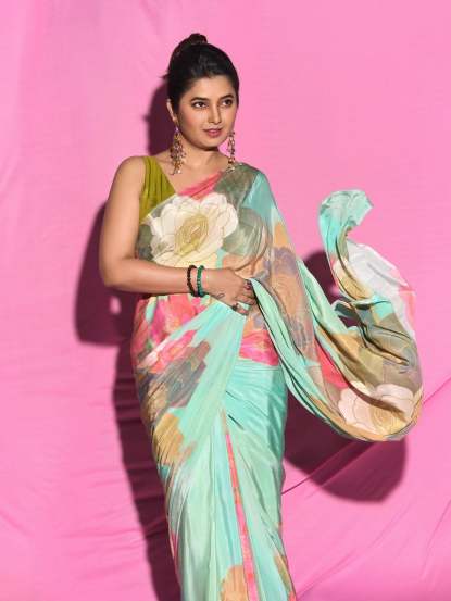 Prajakta Mali Colorful Floral Print Saree