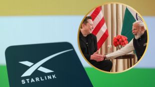 Elon Musk’s Starlink logo with a satellite orbiting Earth, highlighting India