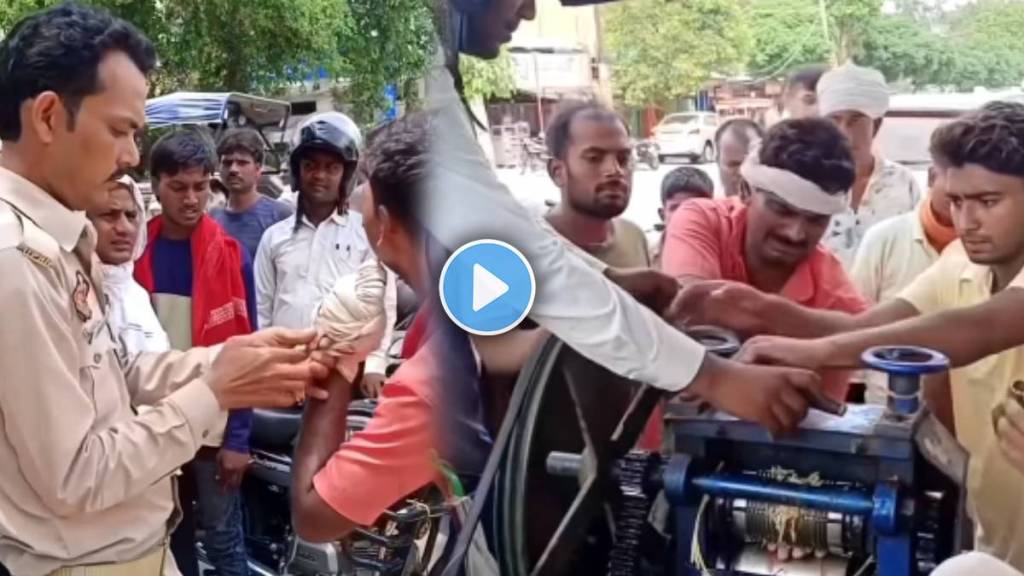 Sugarcane seller's hand gets stuck in machine