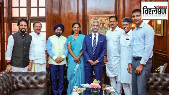 External Affairs Minister S Jaishankar during a meeting with a multi-party delegation led by NCP-SP MP Supriya Sule, which visited Qatar, South Africa, Ethiopia and Egypt.
