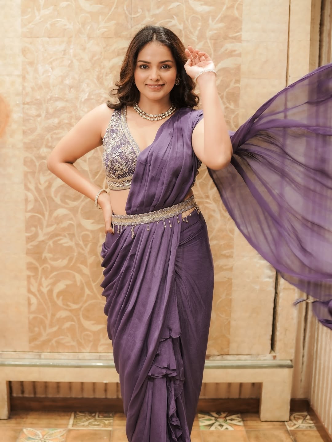 Titeekshaa Tawde Purple Saree Look