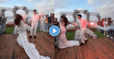 Shocking Video of Bride groom video bride burnt due to fire candle in wedding viral video