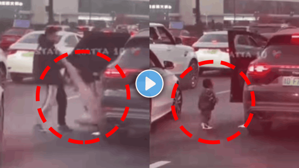 Shocking video of man threw his wife and child from car viral video on social media