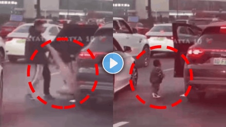 Shocking video of man threw his wife and child from car viral video on social media