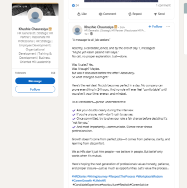 employee who quit on first day HR viral Linkedin post sparks work culture debate 