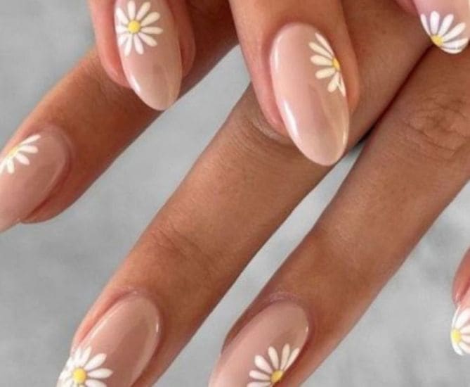 Nude base and simple floral design
