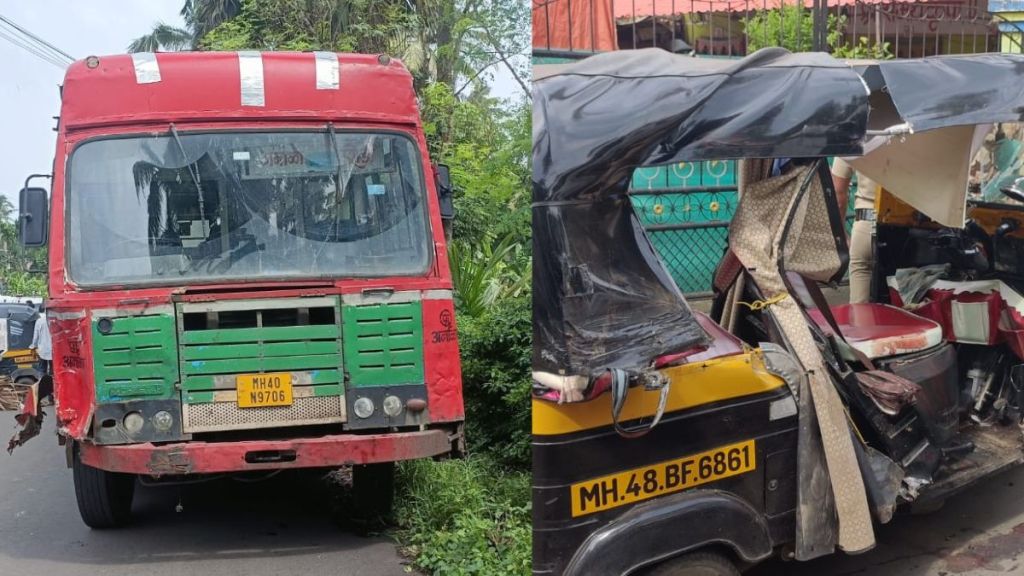 vasai virar arnala st bus rickshaw accident woman died and three people injured st driver absconds