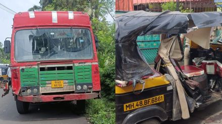 vasai virar arnala st bus rickshaw accident woman died and three people injured st driver absconds