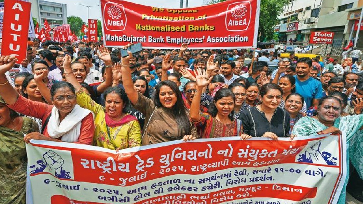 India labor strike, government labor policies,