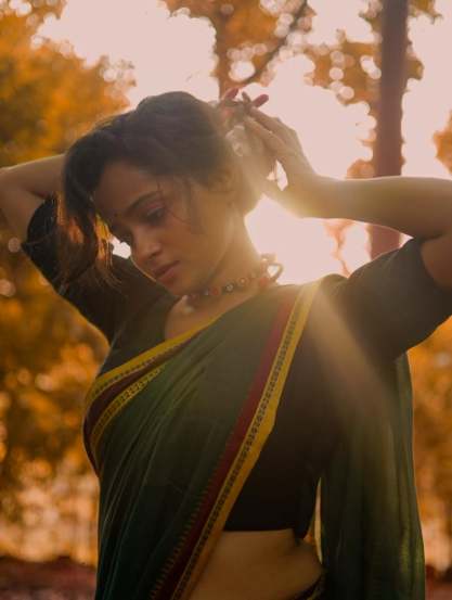 Shivali Parab photoshoot, Shivali Parab green saree look