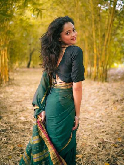 Shivali Parab photoshoot, Shivali Parab green saree look