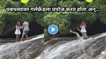 A young man was proposing to his girlfriend at a waterfall suddenly his foot slipped and he fell Thrilling Video Viral