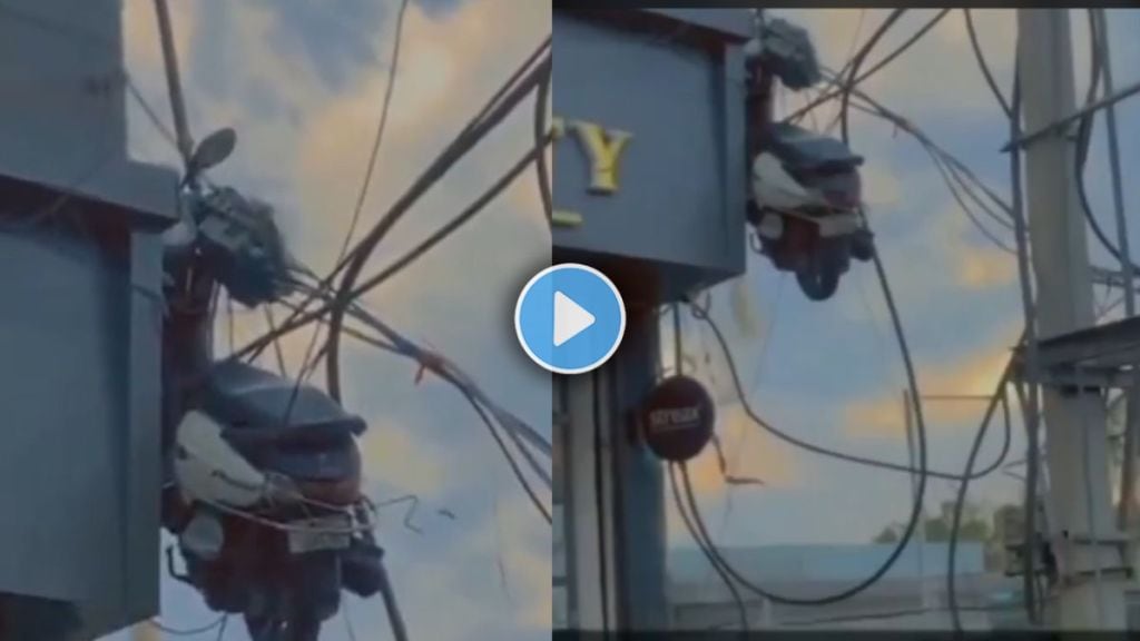 Scooty hanging from a building balcony – funny viral video