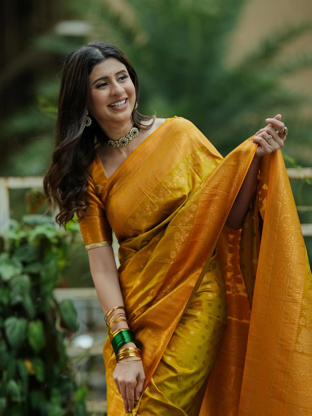 Ankita Walawalkar Silk Saree Look