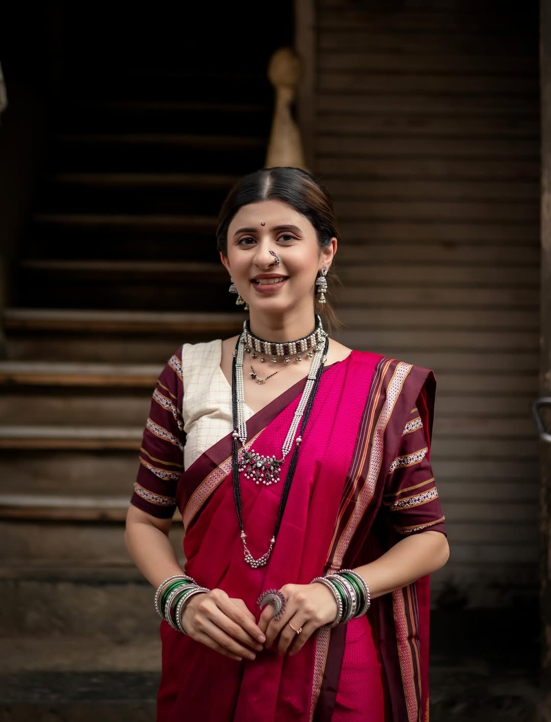 Ankita Walawalkar Silk Saree Look