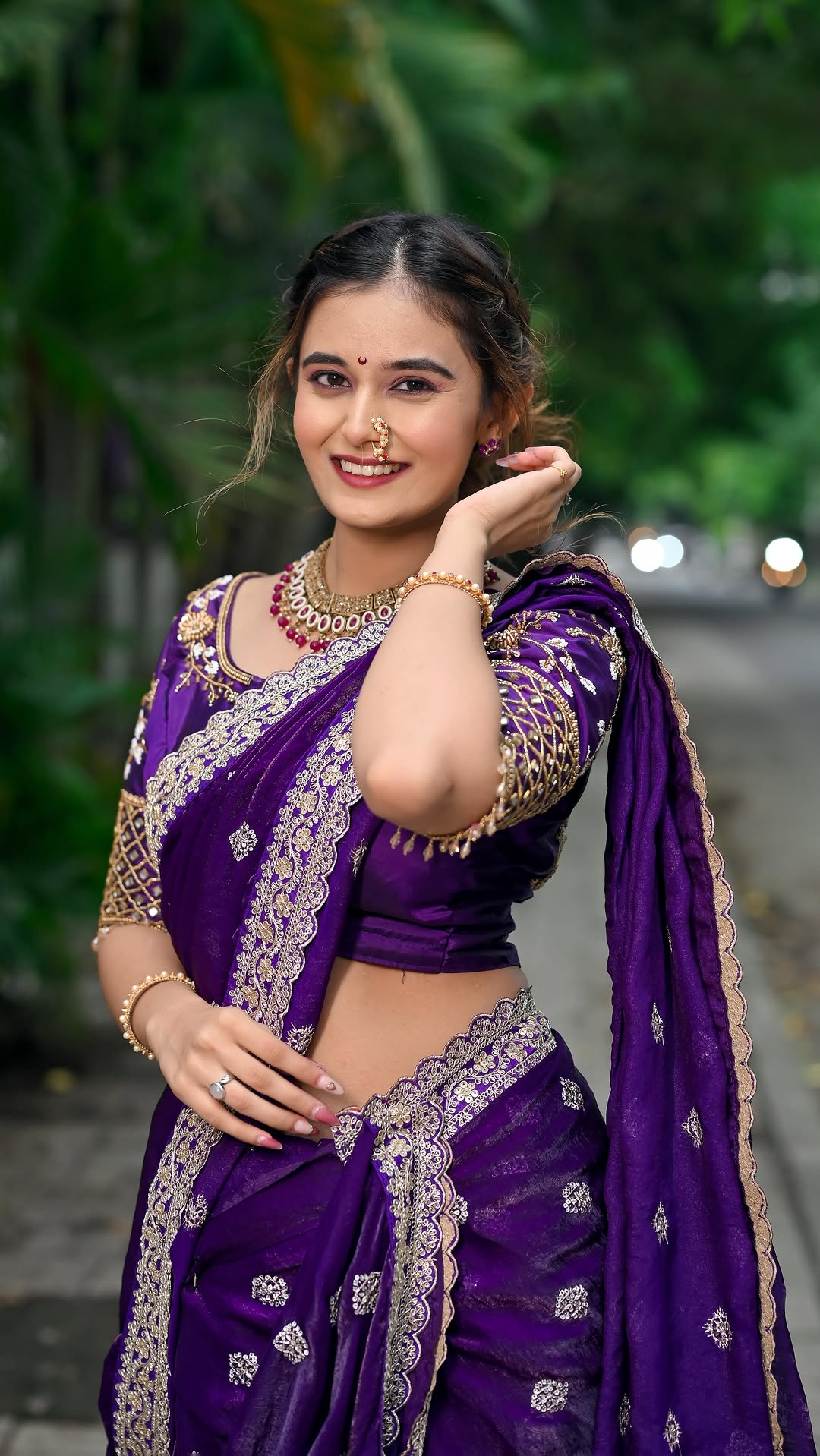 Anushka Pimputkar Purple Nauvari Saree Look