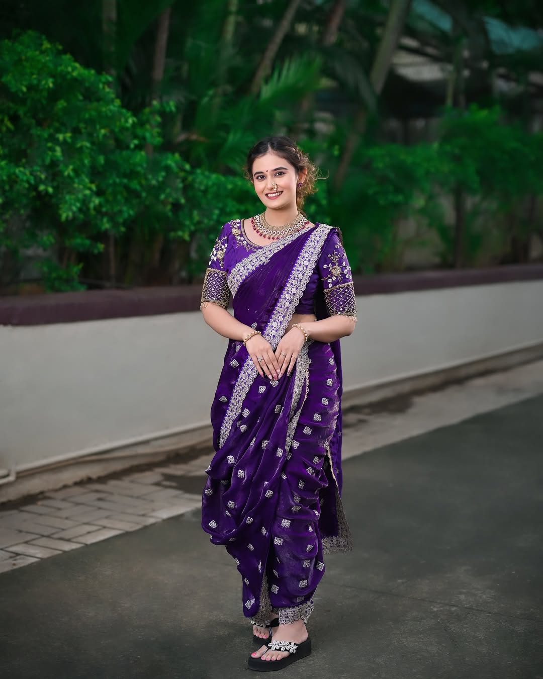 Anushka Pimputkar Purple Nauvari Saree Look