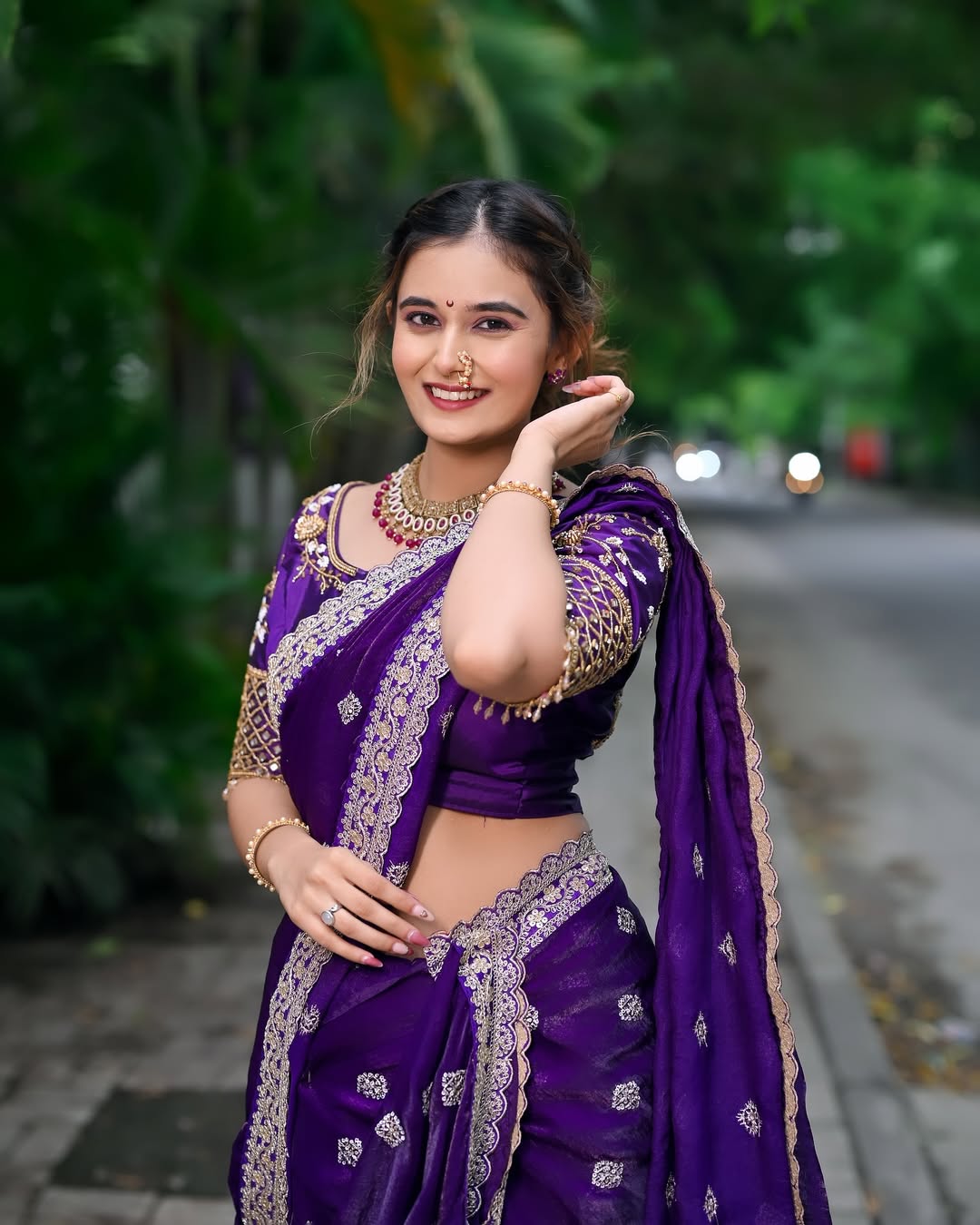 Anushka Pimputkar Purple Nauvari Saree Look
