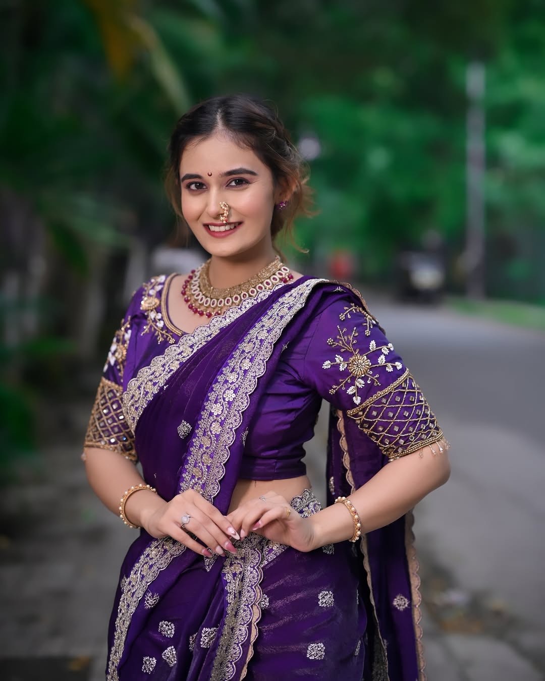Anushka Pimputkar Purple Nauvari Saree Look
