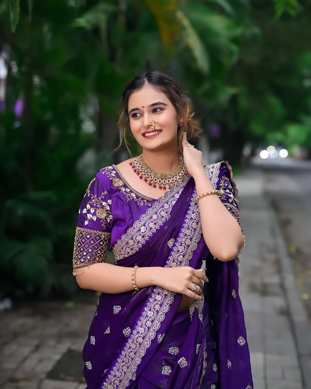 Anushka Pimputkar Purple Nauvari Saree Look